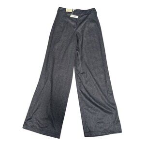 Max Studio Womens Pleated Wide Leg Pants Medium Herringbone Gray Straight Fit